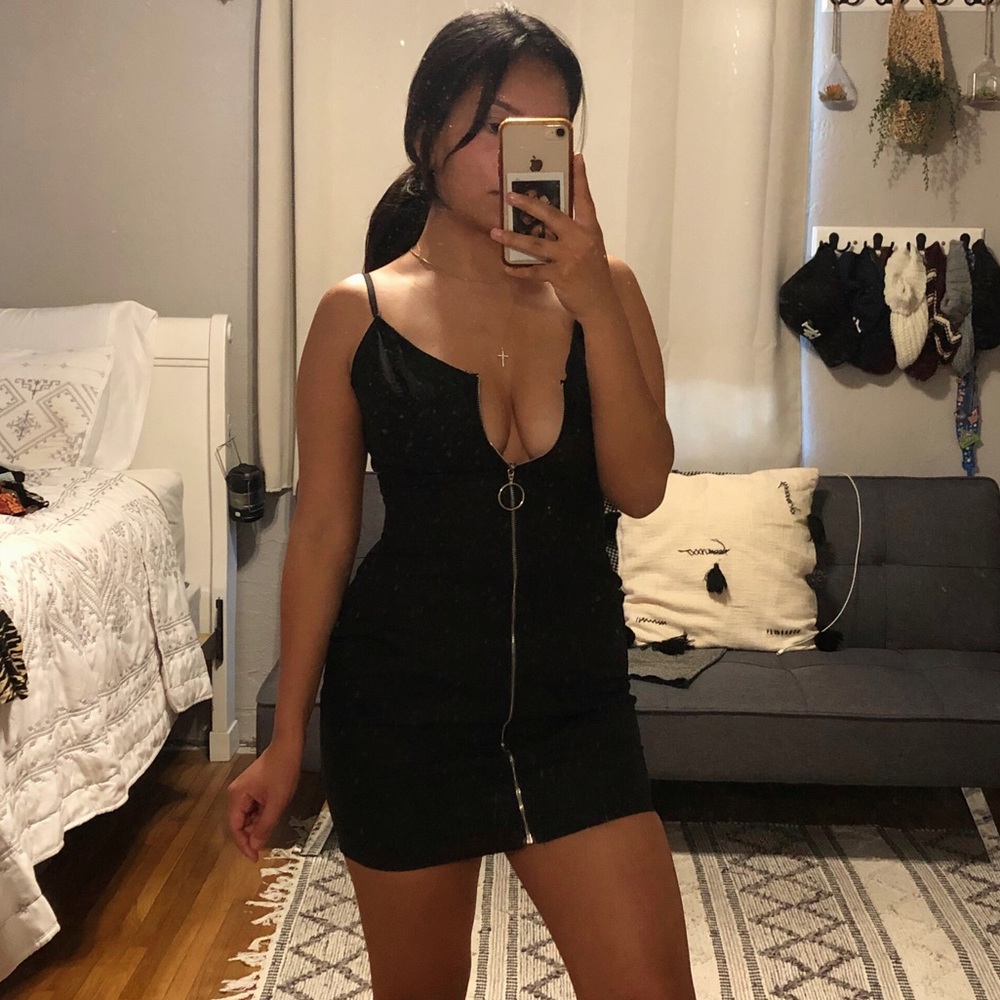 Black Zip Up Mini Dress